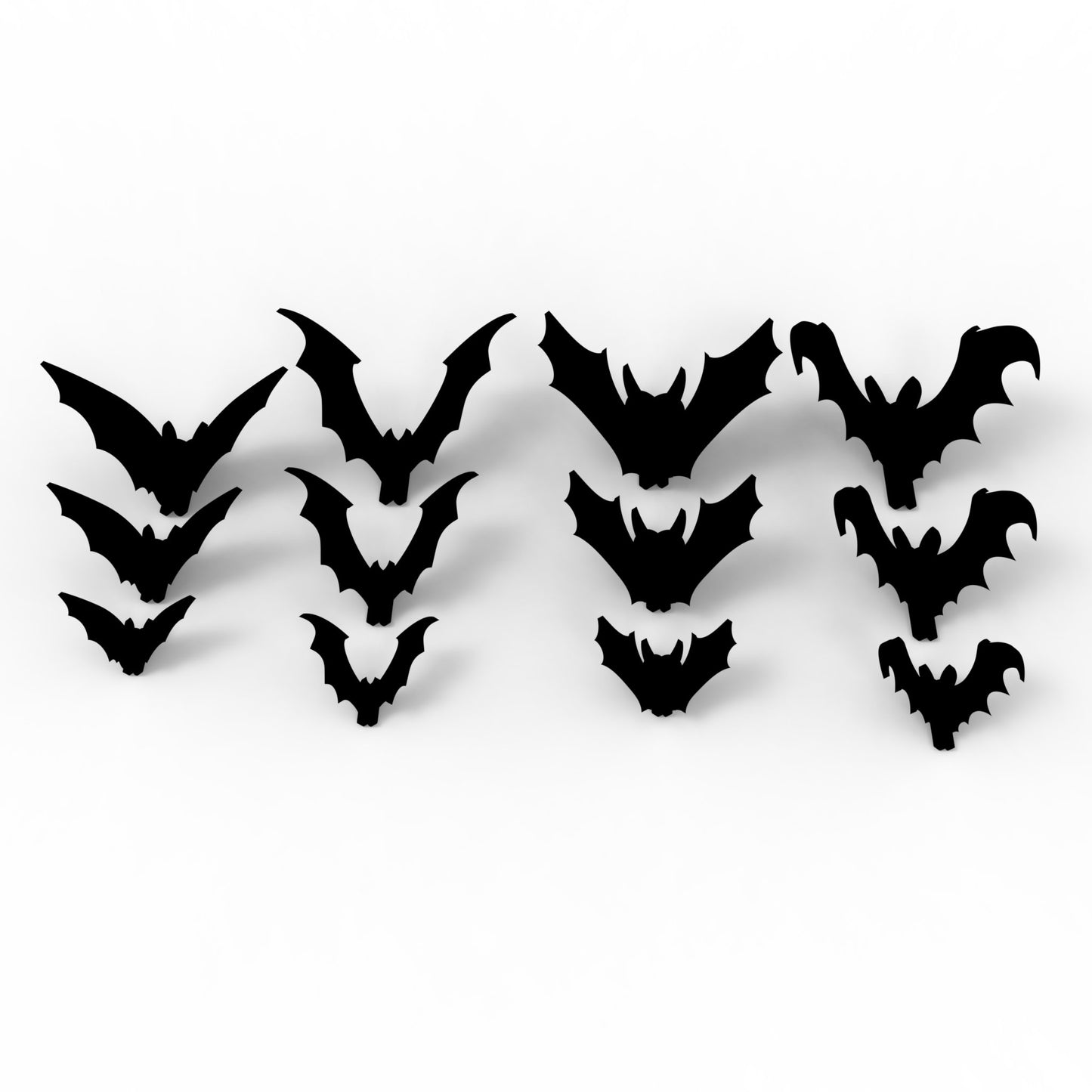Set of 12 slot together 3D Halloween bats made from our laser cutting files and available for digital download. Features 4 captivating designs in 3 sizes: 10cm, 15cm, and 20cm wide.