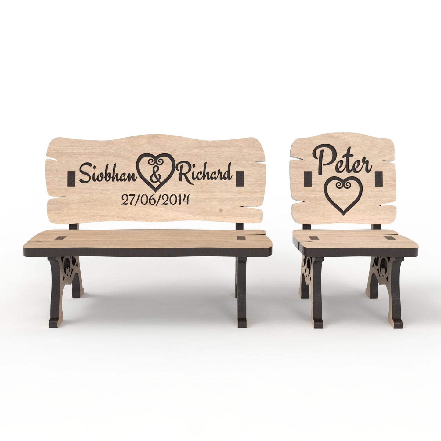 Set of 2 Memorial Bench and Memory Chair made from our laser cutting files and available for digital download. Perfect for Christmas in Heaven memorials, Save a Chair tokens, small dollhouse décor, fairy garden décor, and more!