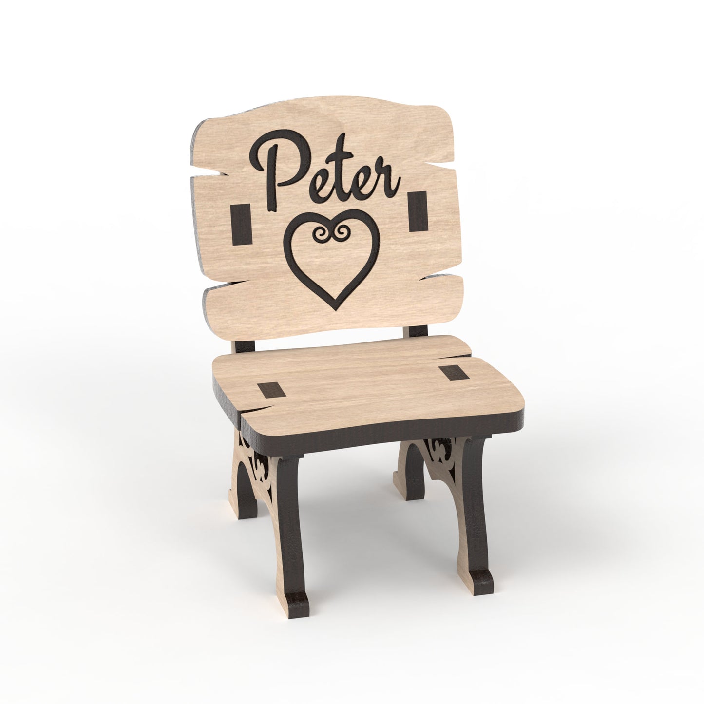 A Memory Chair made from our laser cutting files and available for digital download. Perfect for Christmas in Heaven memorials, Save a Chair tokens, small dollhouse décor, fairy garden décor, and more!