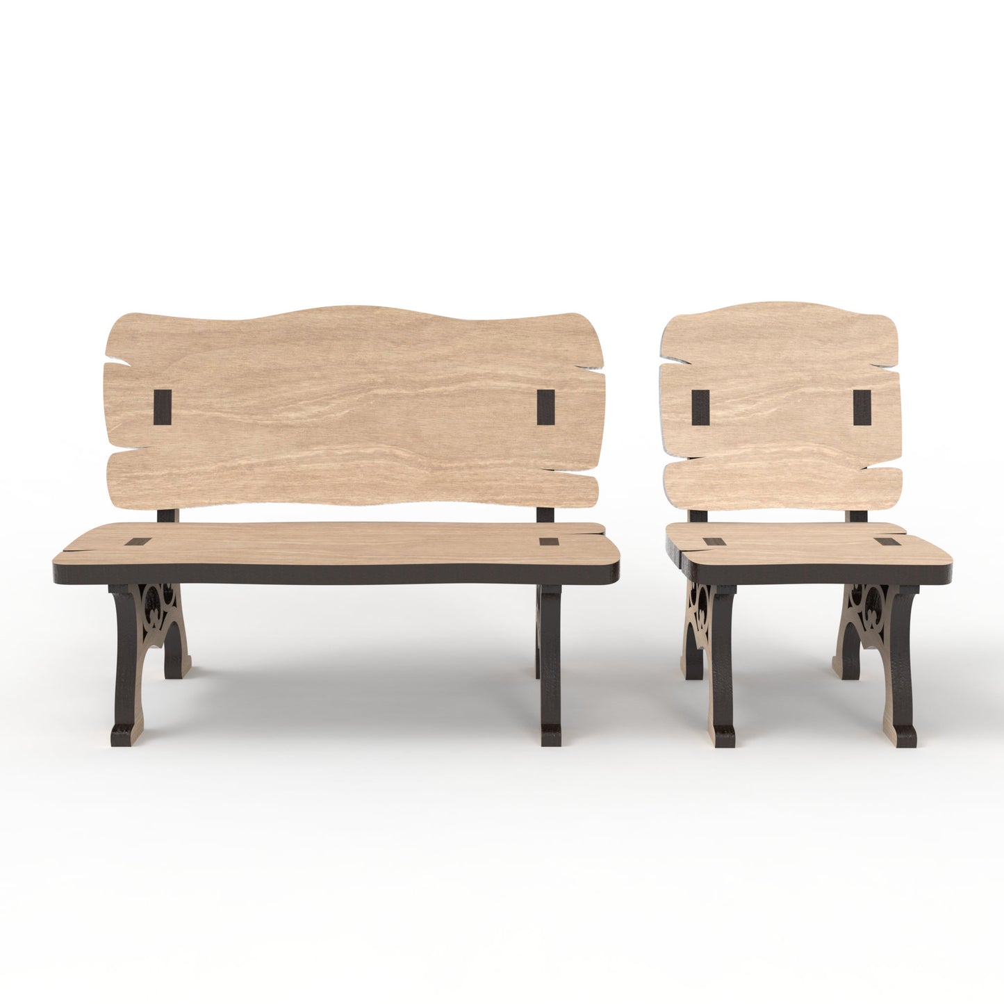 Set of 2 Memorial Bench and Memory Chair made from our laser cutting files and available for digital download. Perfect for Christmas in Heaven memorials, Save a Chair tokens, small dollhouse décor, fairy garden décor, and more!