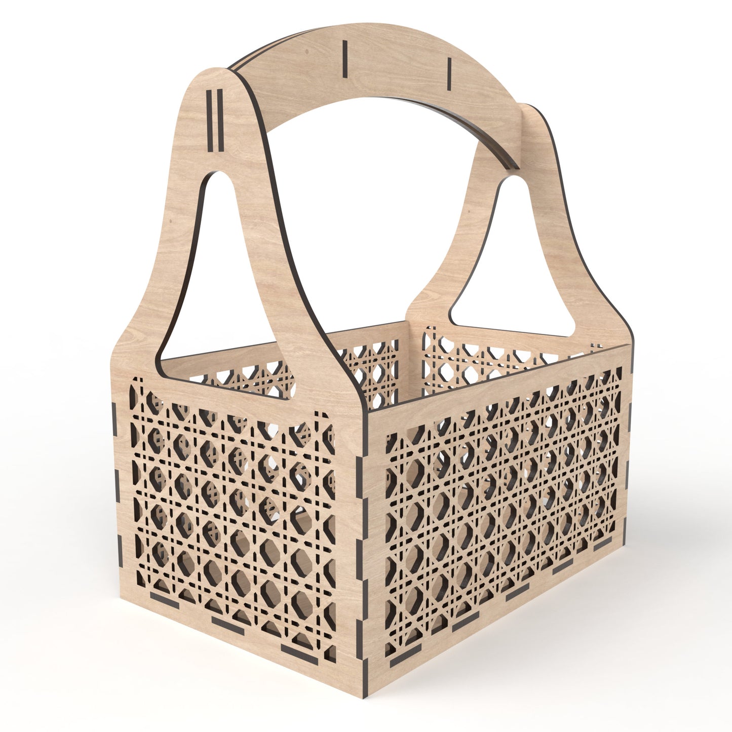 A flower basket / storage basket made from our laser cutting files and available for digital download. Ideal for wedding flower baskets, indoor plant stands, Father's Day beer carrier crates and more.