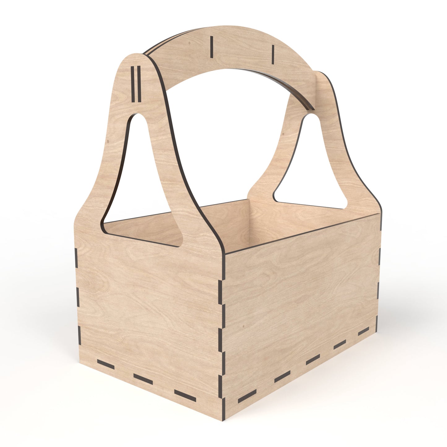 A flower basket / storage basket made from our laser cutting files and available for digital download. Ideal for wedding flower baskets, indoor plant stands, Father's Day beer carrier crates and more.