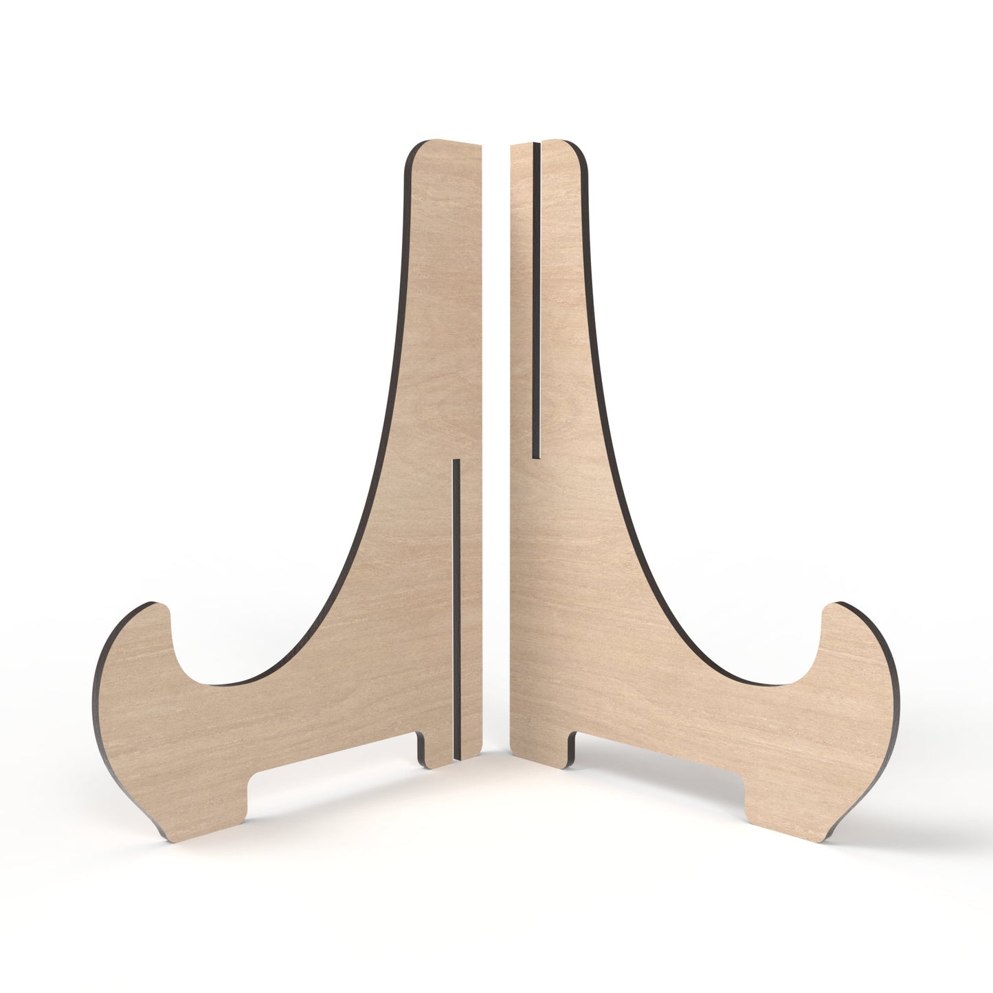 An exploded view of our easel display stand made from our laser cutting files and available for digital download. Ideal for showcasing signs, pictures, products, and more with both visual appeal and practicality.