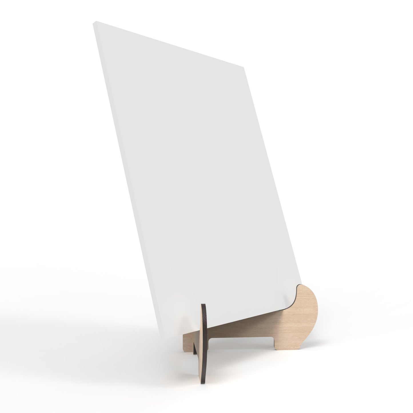An easel display stand made from our laser cutting files and available for digital download. Ideal for showcasing signs, pictures, products, and more with both visual appeal and practicality.