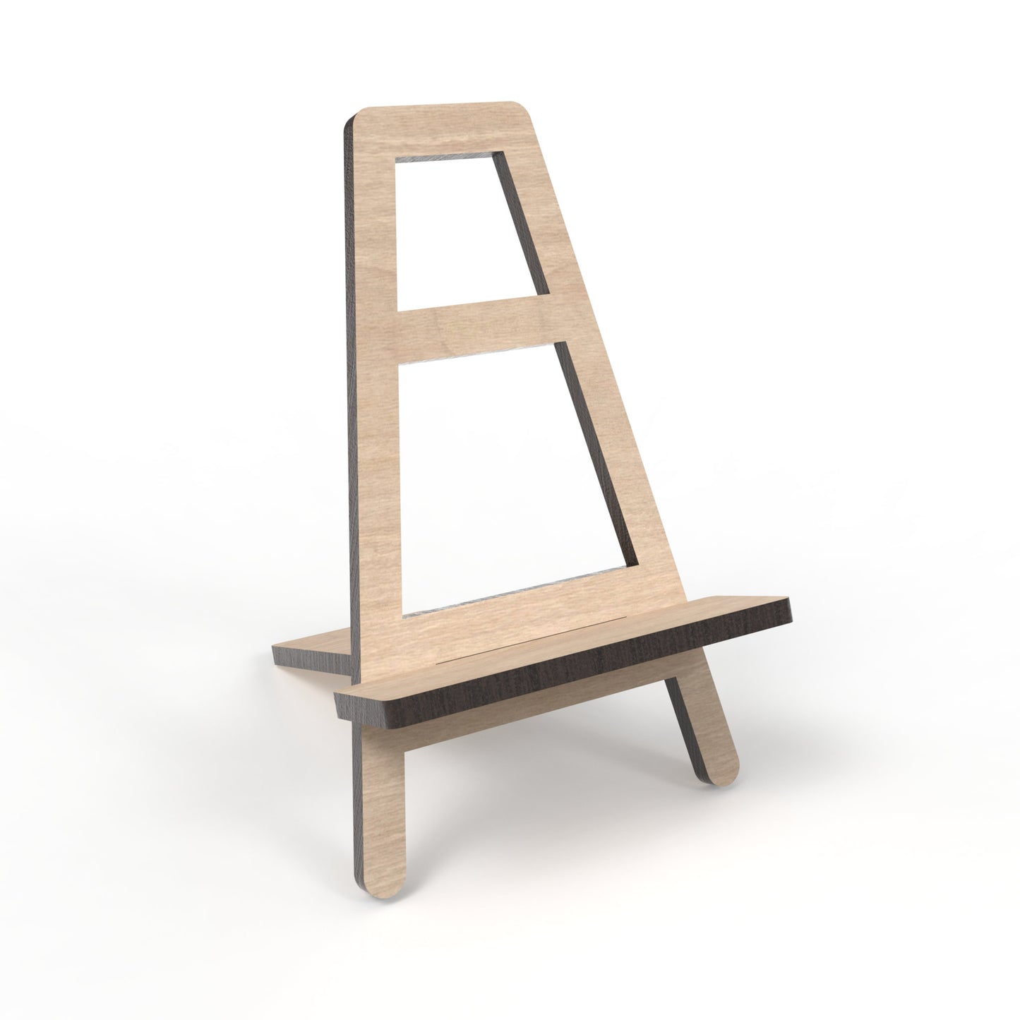 An easel display stand made from our laser cutting files and available for digital download. Sizes range from small 12cm to large 30cm, perfect for showcasing signs, pictures, products, and more with visual appeal and practicality.