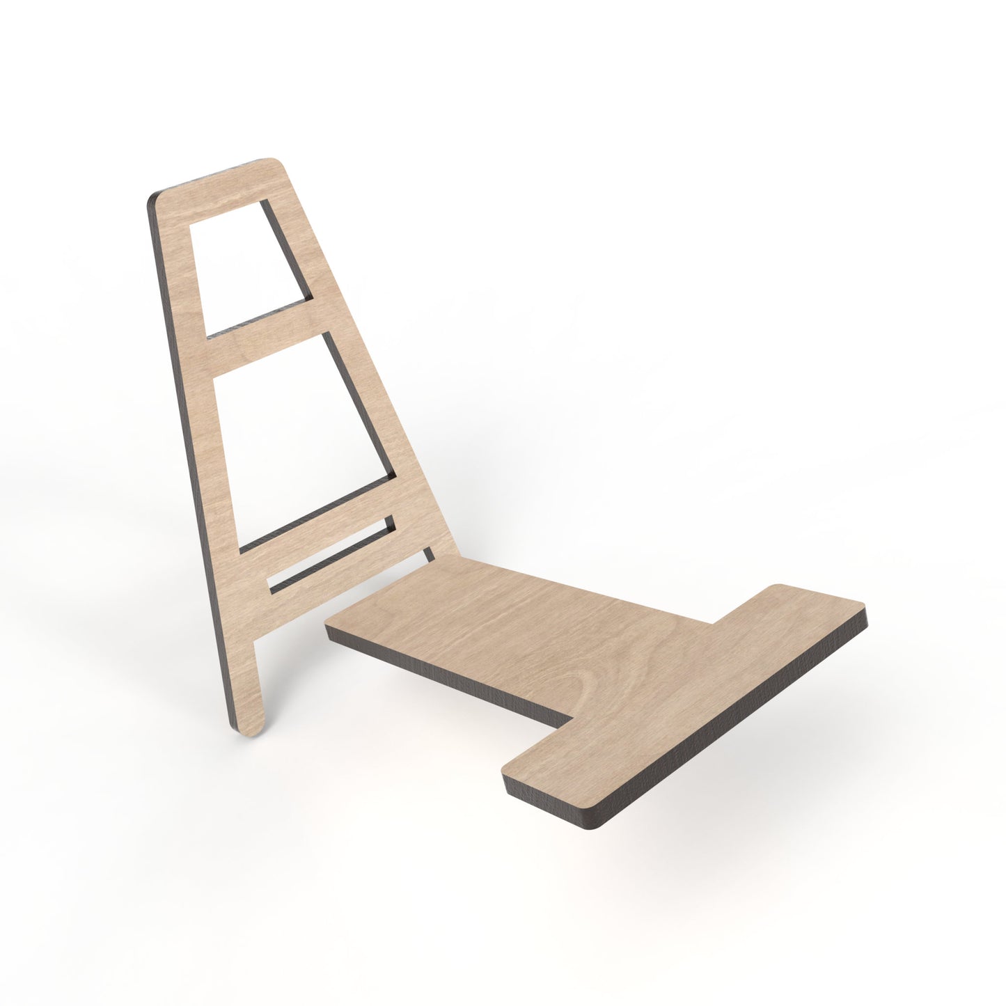 An exploded view of our easel display stand made from our laser cutting files and available for digital download. Sizes range from small 12cm to large 30cm, perfect for showcasing signs, pictures, products, and more with visual appeal and practicality.