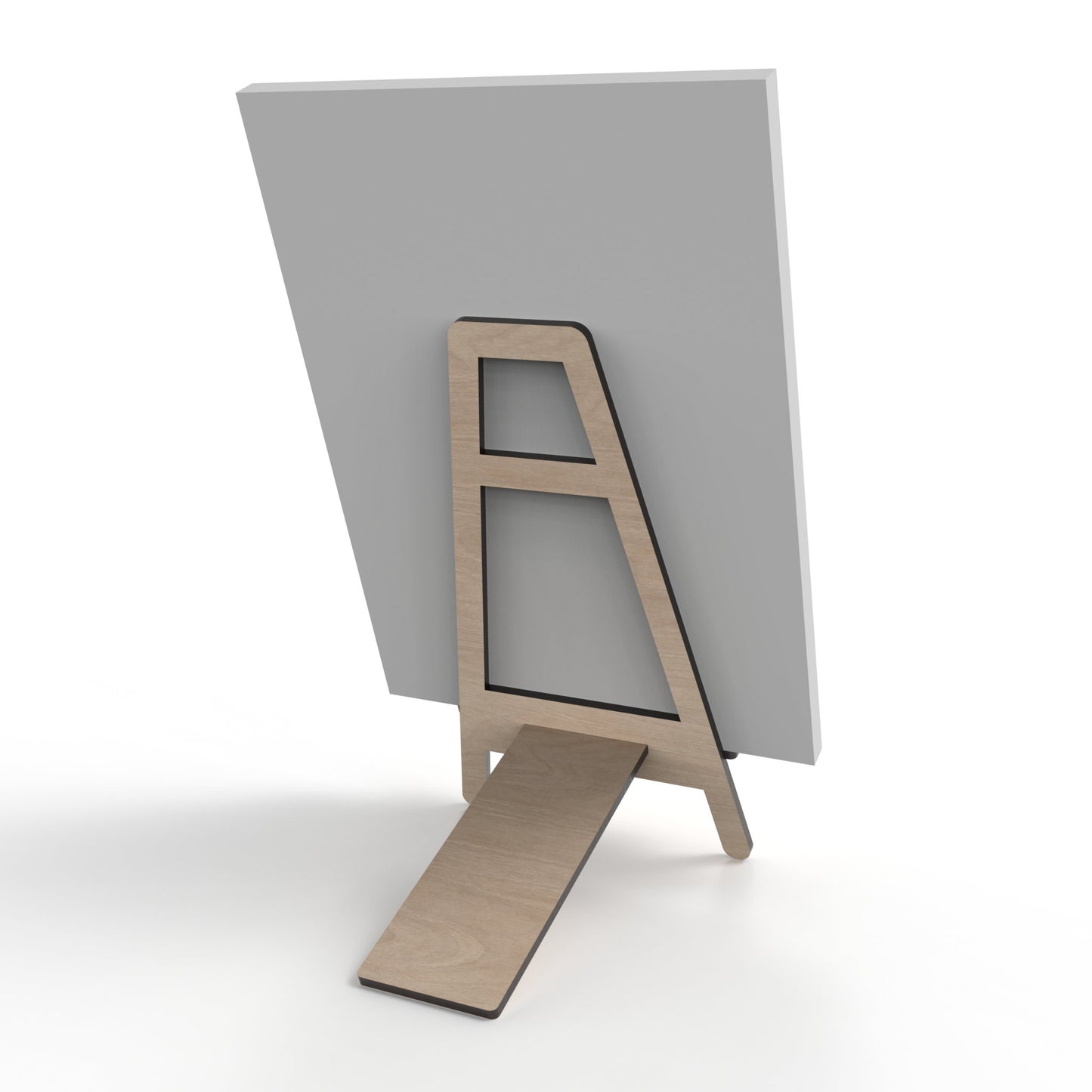 An easel display stand made from our laser cutting files and available for digital download. Sizes range from small 12cm to large 30cm, perfect for showcasing signs, pictures, products, and more with visual appeal and practicality.