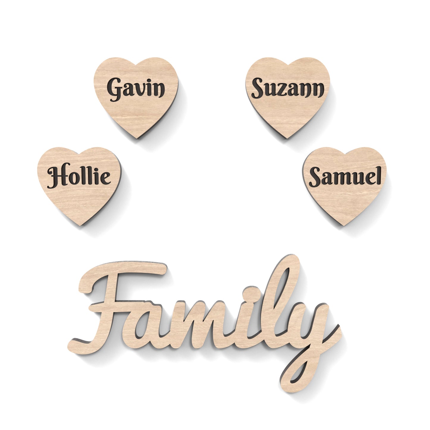 Personalized Family wording and hearts made from our laser cutting files and available as a digital download.
