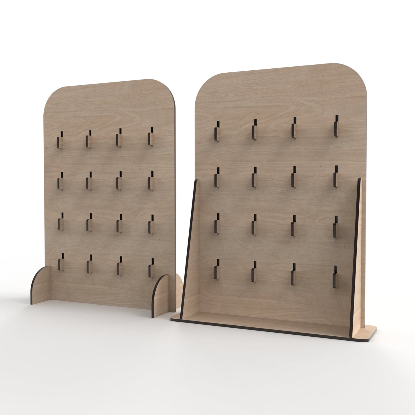 Set of 2 keyring / keychain stands made from our laser cutting files and available for digital download. The smaller stand has 9 arm brackets and the larger stand has 16 arm brackets, perfect for showcasing all your items.