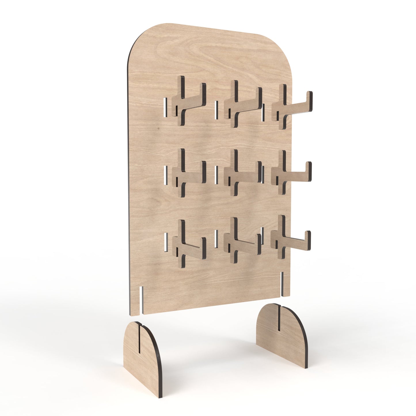 An exploded view of our keyring / keychain stands made from our laser cutting files and available for digital download. Perfect for showcasing all your items.