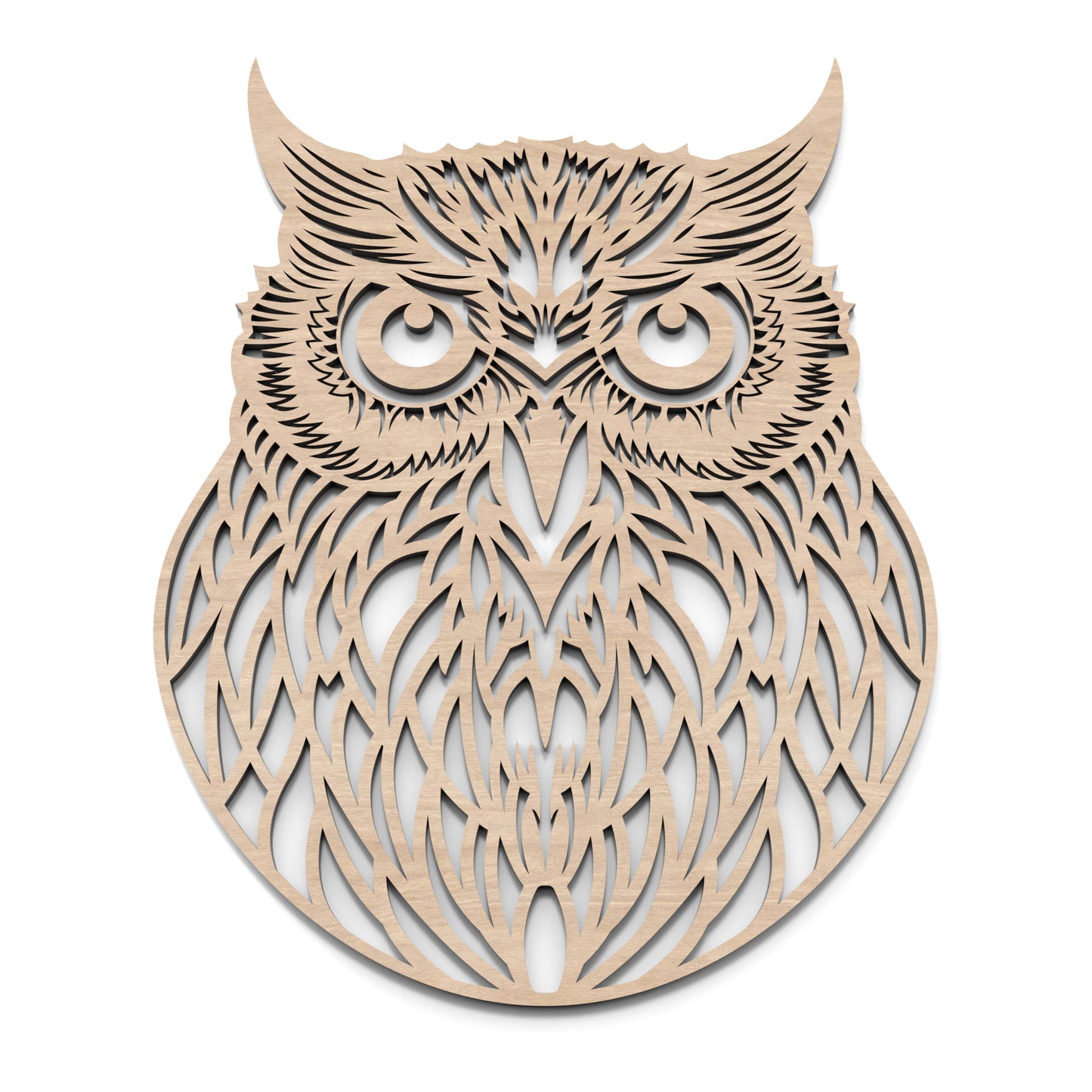 Owl Wall Art made from our laser cutting files and available for digital download. Perfect for modern wall décor, forest-themed creations, owl arts and crafts, unique owl house projects and more!