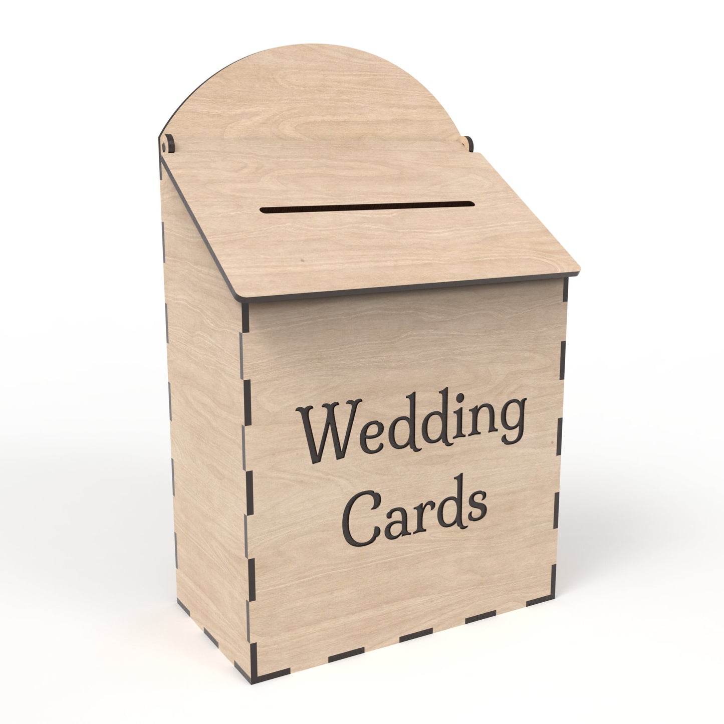 Post box with hinged top made from our laser cutting files and available for digital download. Ideal for a Letters to Santa mailbox, birthday cards, and wedding card boxes.