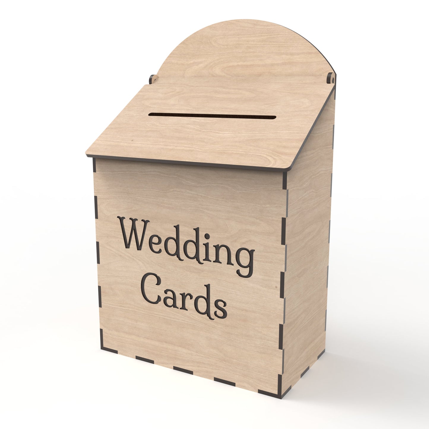 Post box with hinged top made from our laser cutting files and available for digital download. Ideal for a Letters to Santa mailbox, birthday cards, and wedding card boxes.