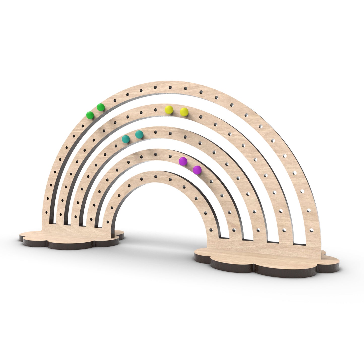 A rainbow earring stand made from our laser cutting files and available as a digital download