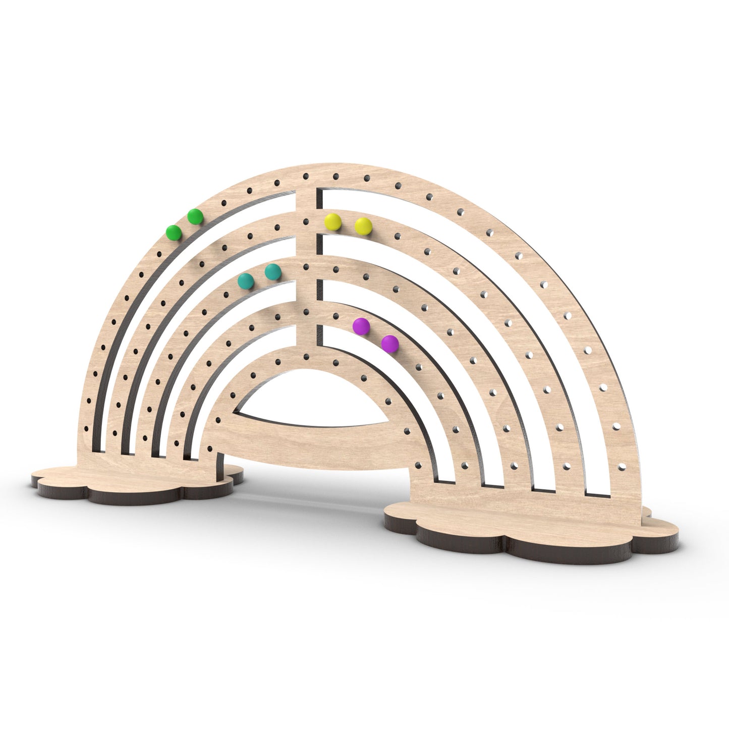 A rainbow earring stand made from our laser cutting files and available as a digital download