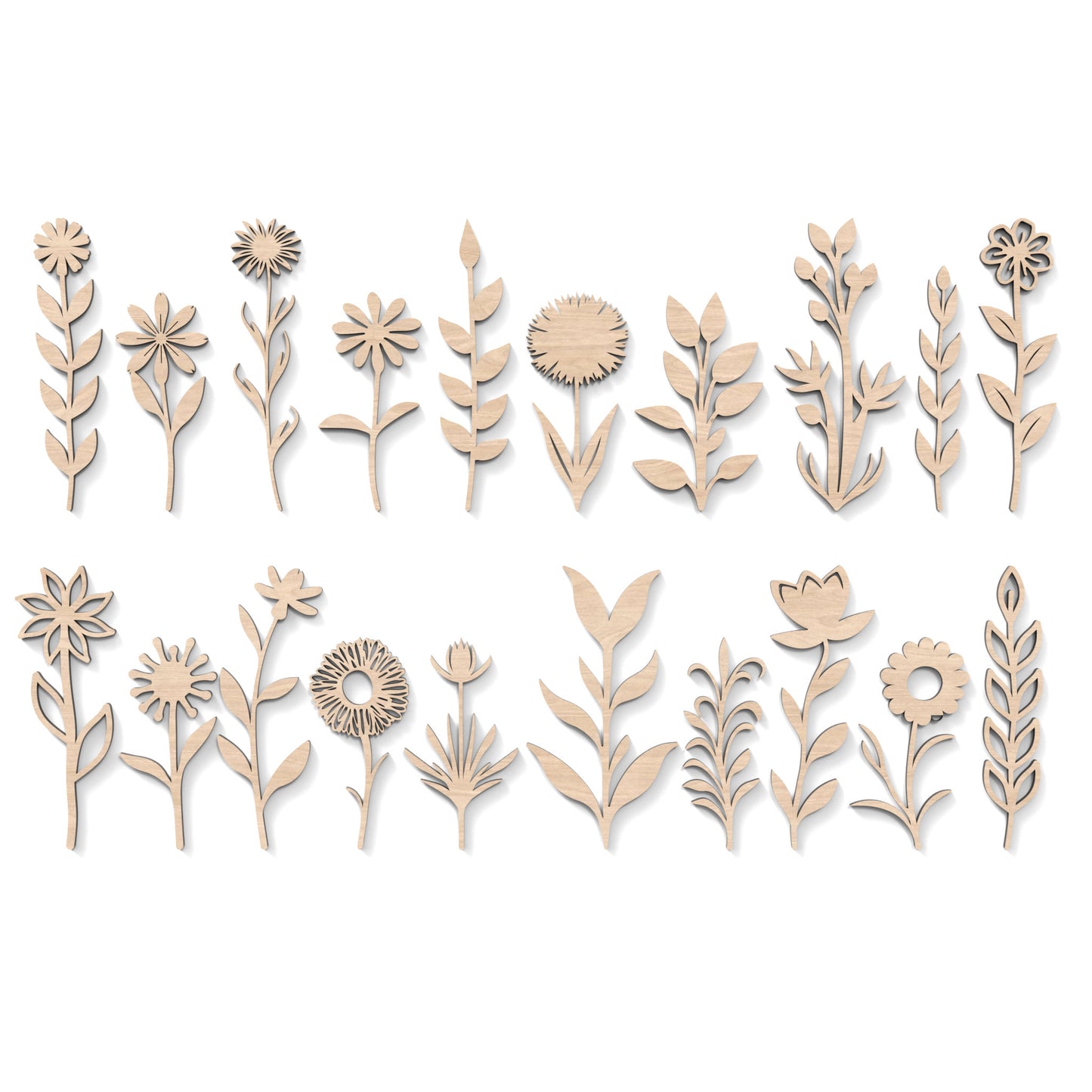 Set of 20 wildflowers made from our laser cutting files, available as a digital download. Each flower ranges from 15cm to 20cm high.