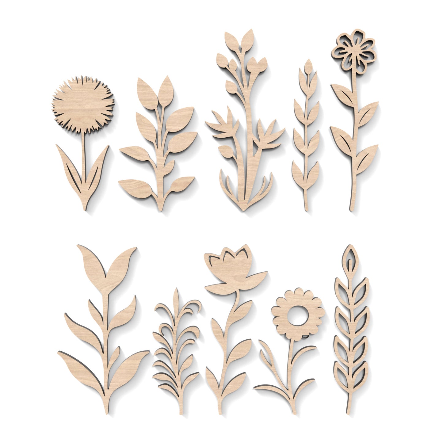 Set of 10 wildflowers made from our laser cutting files, available as a digital download. Each flower ranges from 15cm to 20cm high.