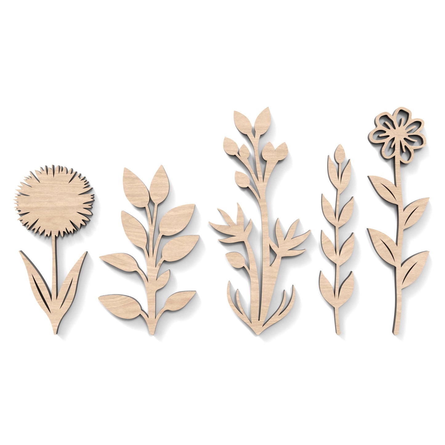 5 wildflowers made from our laser cutting files, available as a digital download. Each flower ranges from 15cm to 20cm high.