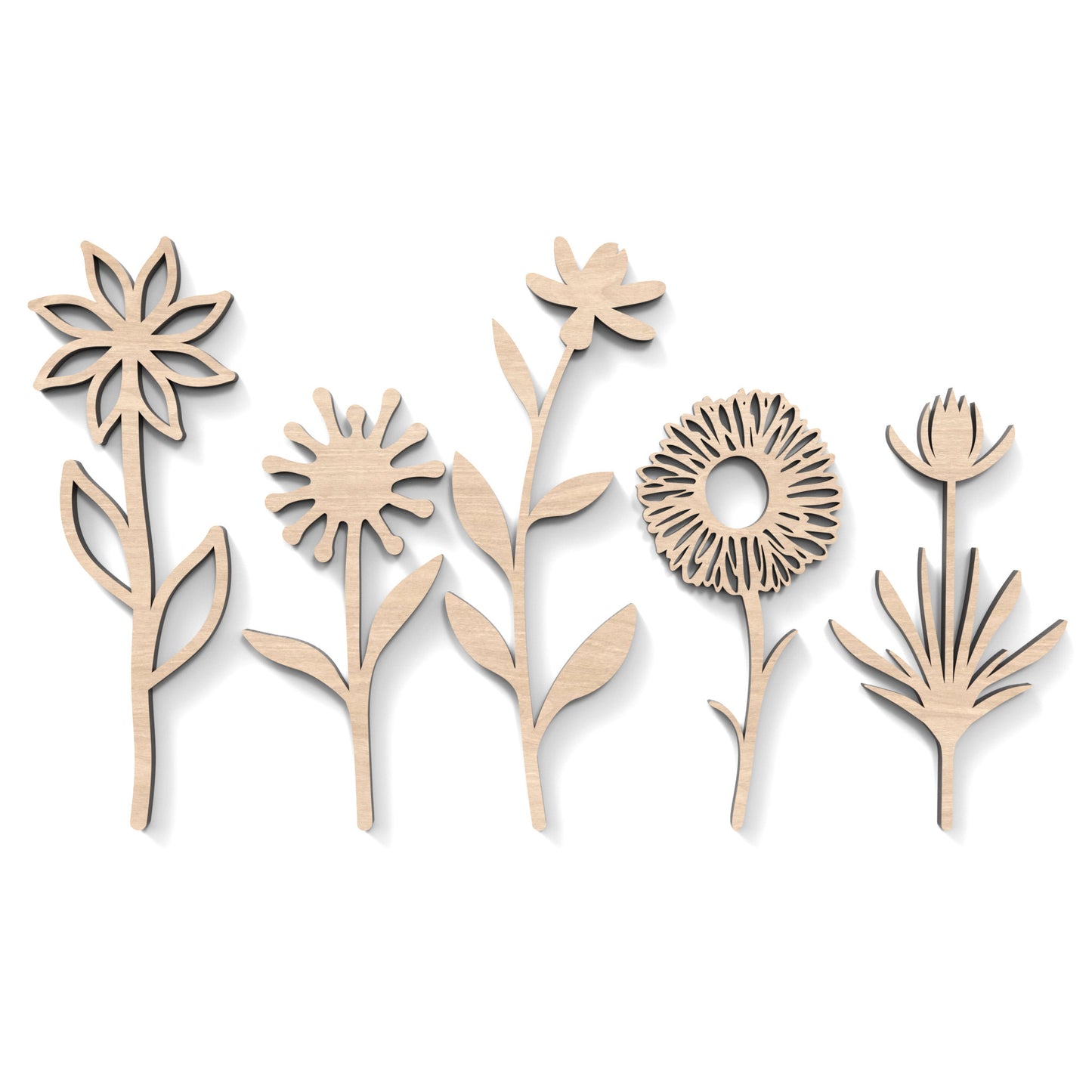 5 wildflowers made from our laser cutting files, available as a digital download. Each flower ranges from 15cm to 20cm high.