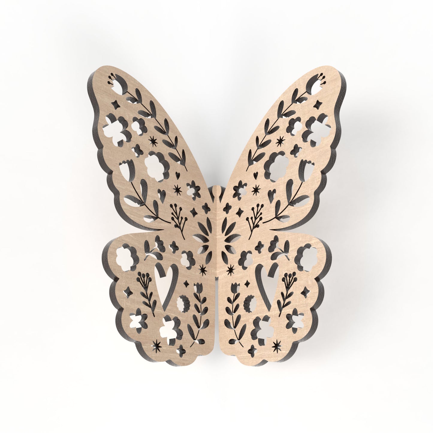 A slot together 3D butterfly made from our laser cutting files and available for digital download. Available in 3 sizes: 10cm, 15cm, and 20cm wide.