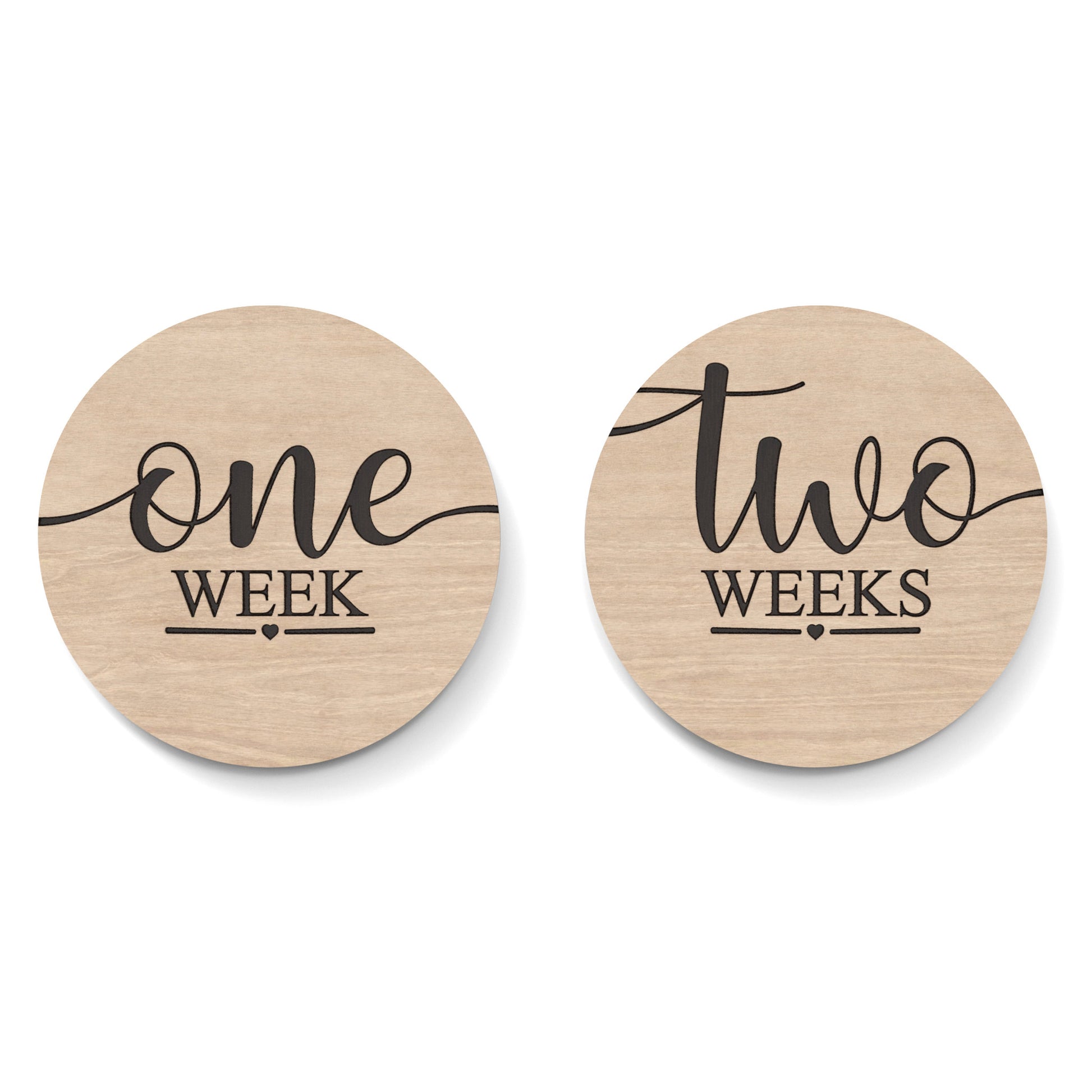 Set of 2 Baby Milestone Discs made from our laser cutting files and available for digital download. Ideal for baby photoshoots, baby shower gifts, baby announcements, and monthly milestone markers, documenting your baby's journey through the first year.