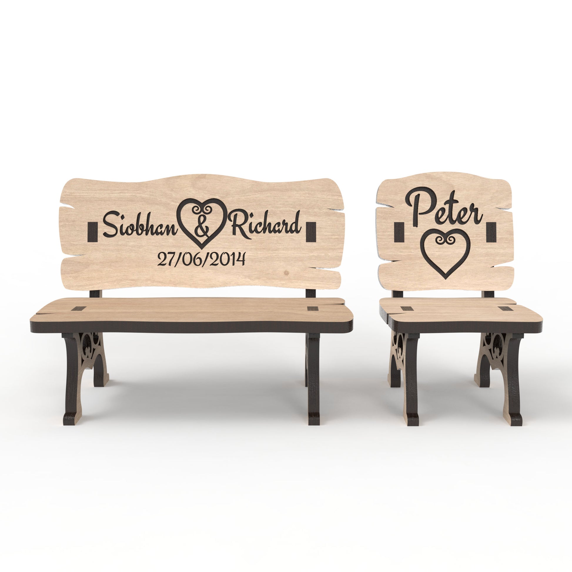 Set of 2 Memorial Bench and Memory Chair made from our laser cutting files and available for digital download. Perfect for Christmas in Heaven memorials, Save a Chair tokens, small dollhouse décor, fairy garden décor, and more!