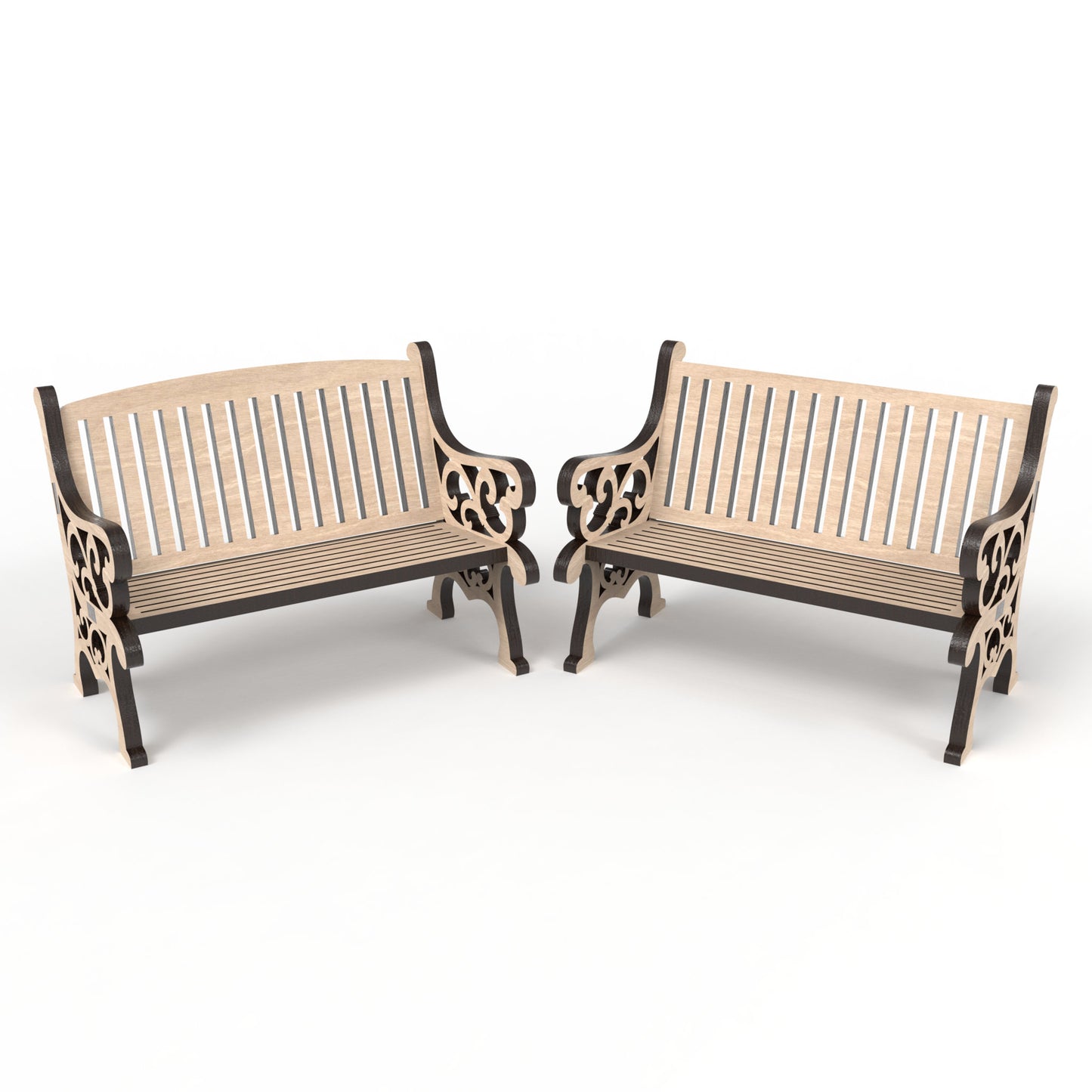 2 Memorial benches made from our laser cutting files and available for digital download. Create heartfelt memorials with these exquisite 3D models, perfect for 'save a chair' tributes and Christmas in Heaven displays, honouring the memory of loved ones.