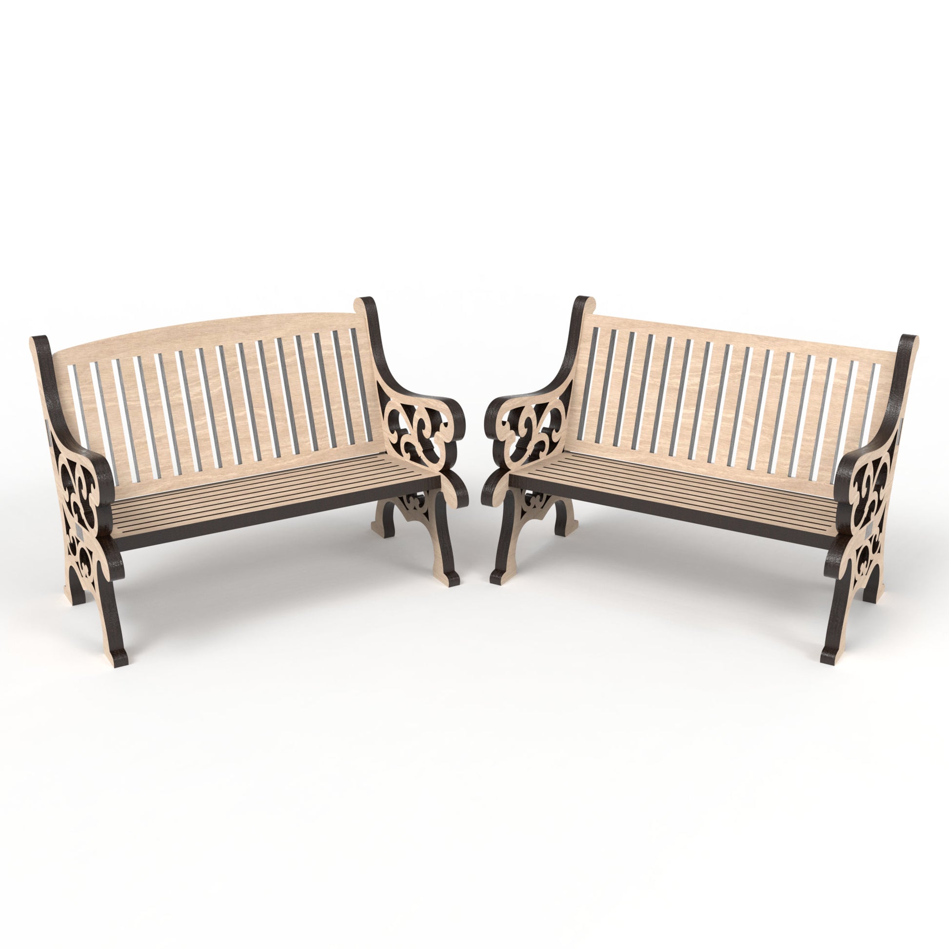 2 Memorial benches made from our laser cutting files and available for digital download. Create heartfelt memorials with these exquisite 3D models, perfect for 'save a chair' tributes and Christmas in Heaven displays, honouring the memory of loved ones.