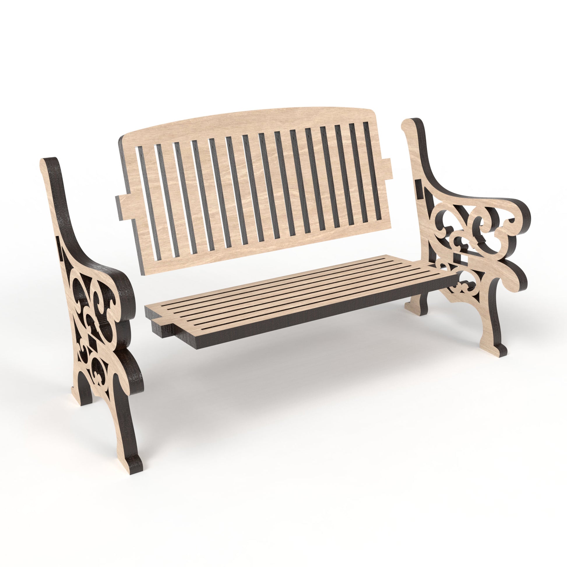 An exploded view of our Memorial Bench made from our laser cutting files and available for digital download. Create heartfelt memorials with these exquisite 3D models, perfect for 'save a chair' tributes and Christmas in Heaven displays, honouring the memory of loved ones.