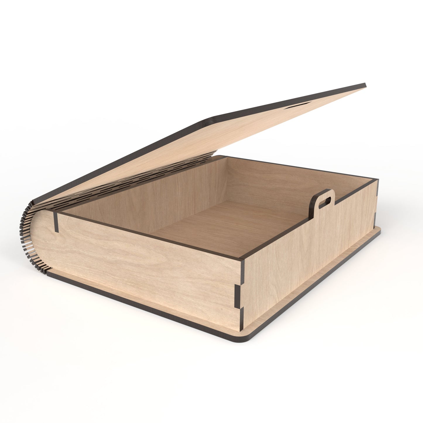 A wooden book box made from our laser cutting files and available for digital download. Designed for organizing and storing A5 and A4 paperwork and items.