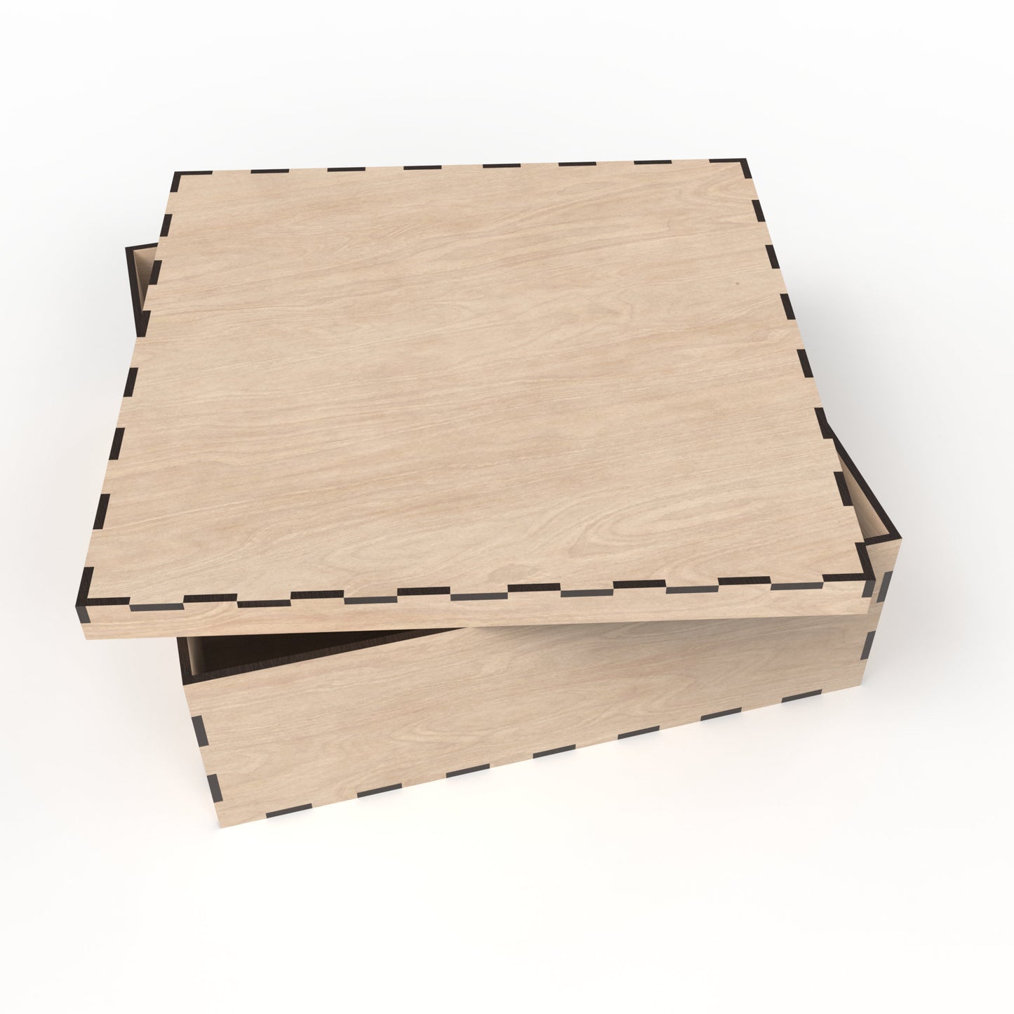 A wooden box with lid made from our laser cutting files and available for digital download. Sized at 30cm x 30cm and 10cm deep. Ideal for Christmas Eve boxes, memory boxes, keepsake boxes, photo boxes, stash boxes, and more.