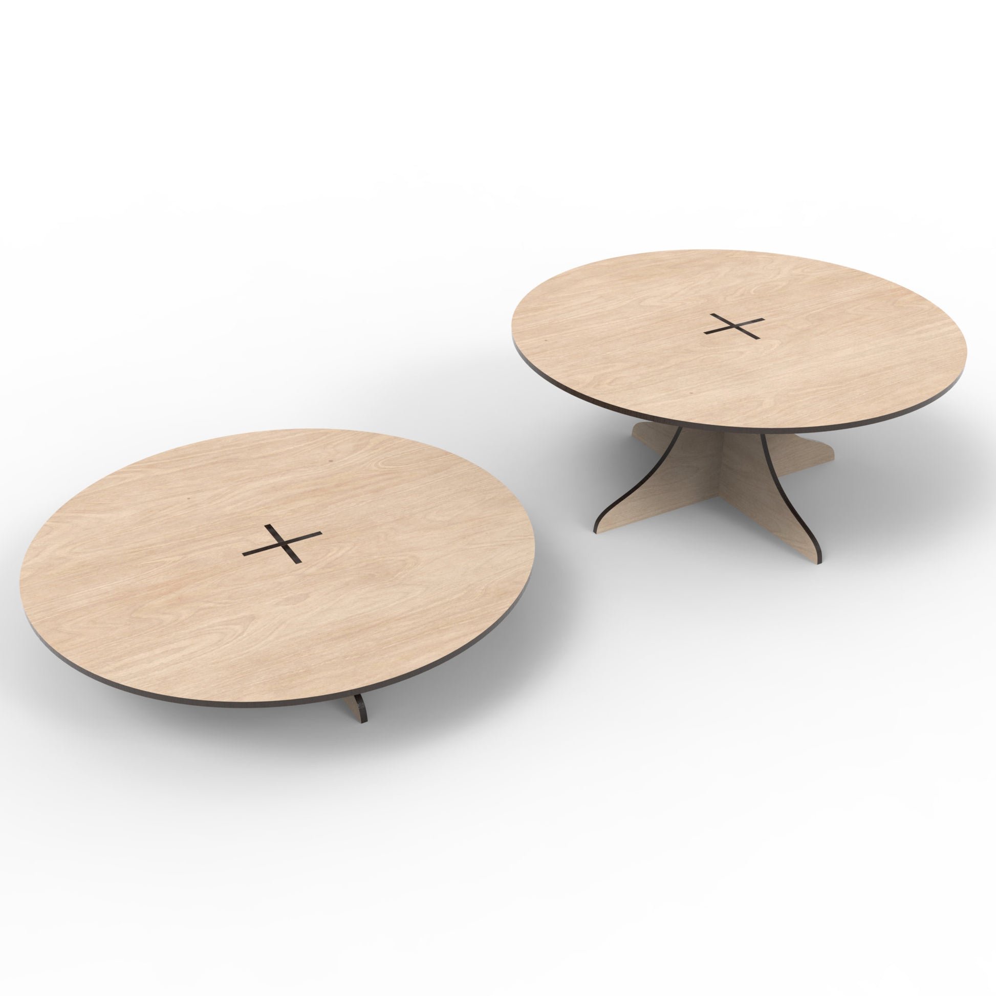 Set of 2 Cake Stands made from our laser cutting files and available as a digital download. Each cake stand features a platform with a 30cm diameter, available in two heights: a short stand at 6cm high and a tall stand at 13cm high.