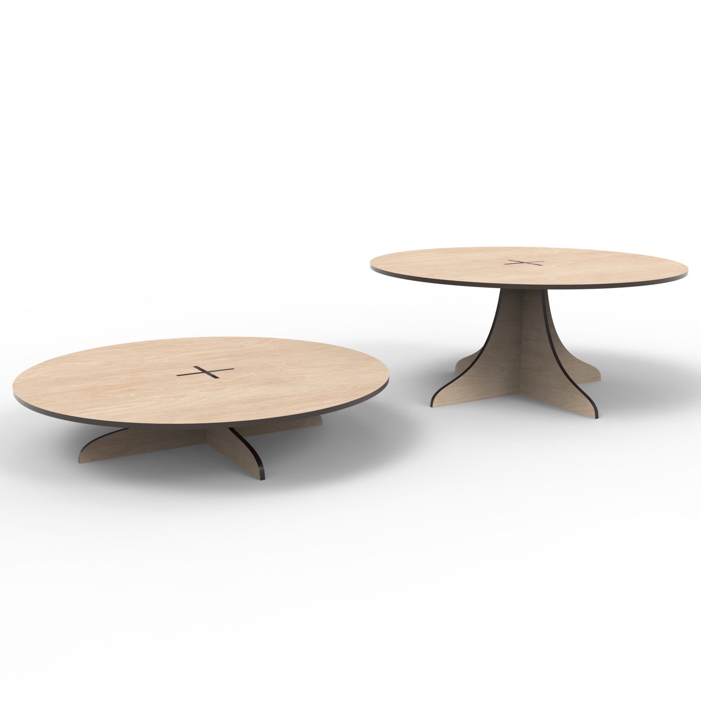 Set of 2 Cake Stands made from our laser cutting files and available as a digital download. Each cake stand features a platform with a 30cm diameter, available in two heights: a short stand at 6cm high and a tall stand at 13cm high.