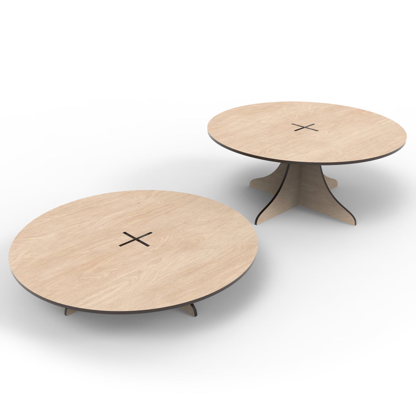 Set of 2 Cake Stands made from our laser cutting files and available as a digital download. Each cake stand features a platform with a 30cm diameter, available in two heights: a short stand at 6cm high and a tall stand at 13cm high.