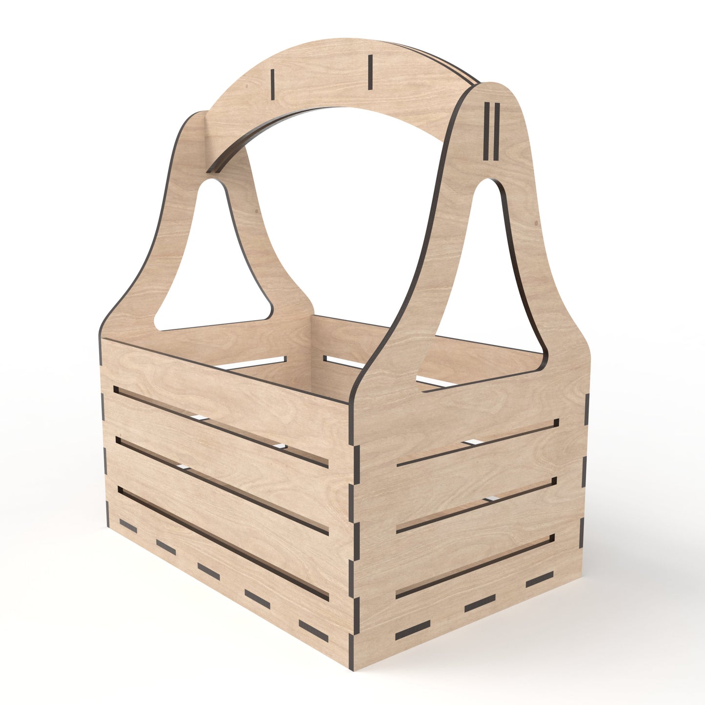 A flower basket / storage basket made from our laser cutting files and available for digital download. Ideal for wedding flower baskets, indoor plant stands, Father's Day beer carrier crates and more.