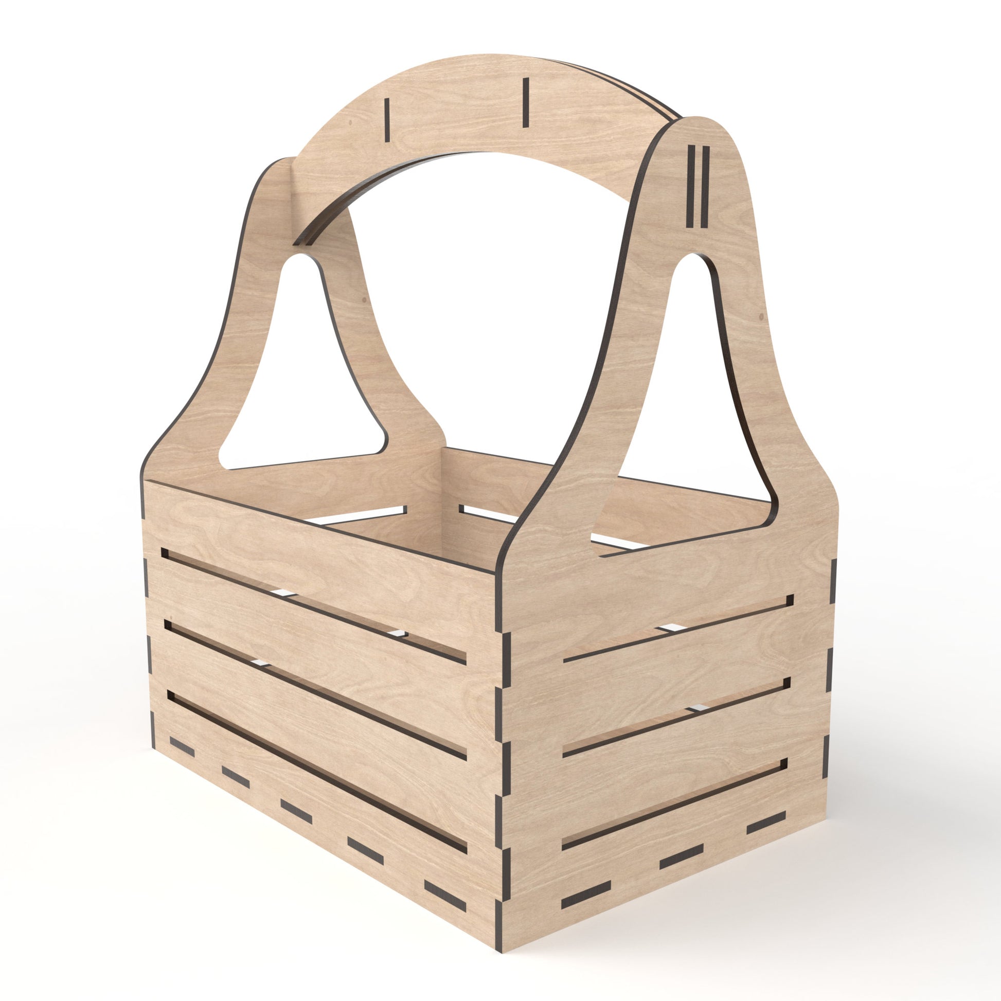 A flower basket / storage basket made from our laser cutting files and available for digital download. Ideal for wedding flower baskets, indoor plant stands, Father's Day beer carrier crates and more.