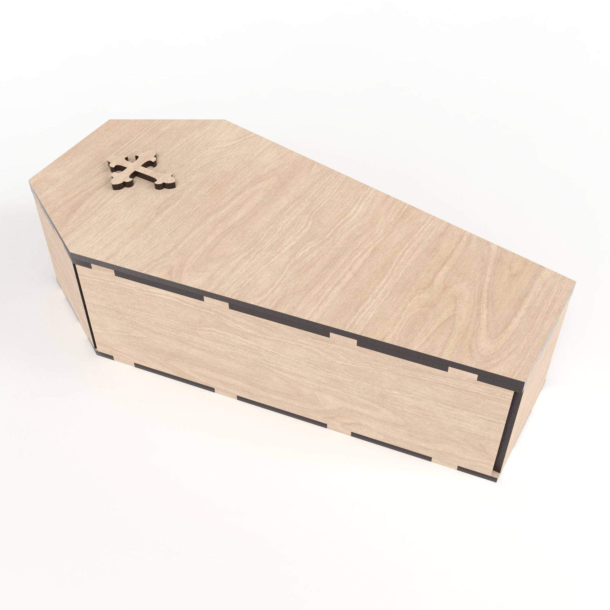 Coffin Box Kit made from our laser cutting files and available for digital download. Measures approximately 30cm in length, 14.5cm in width, and 8cm in depth. Suitable for various uses, including a coffin ring box, stash box, or memory box.