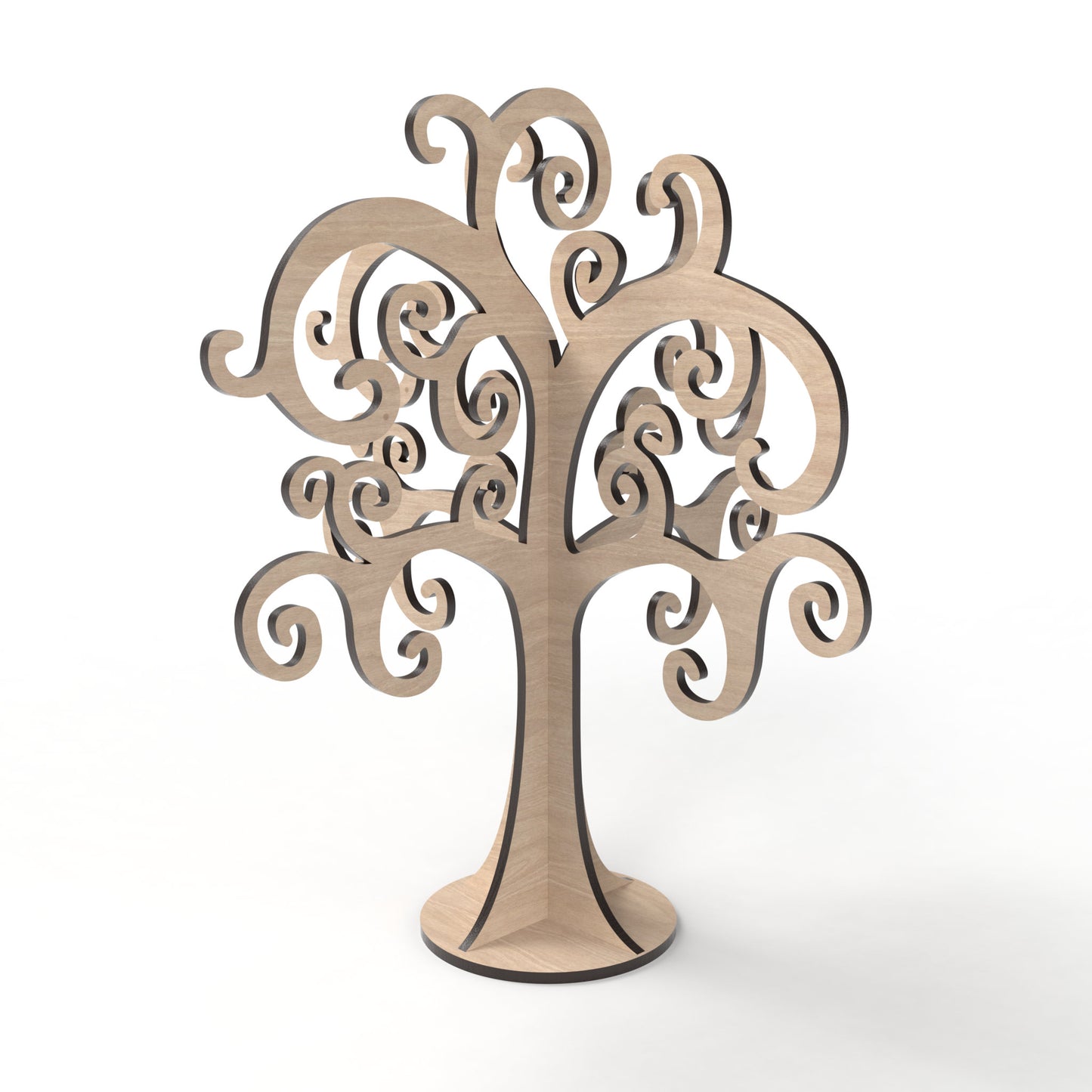 Curly Tree jewellery display stand made from our laser cutting files and available for digital download. Ideal for organizing and beautifully showcasing your jewelry.