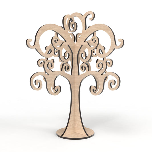 Curly Tree jewellery display stand made from our laser cutting files and available for digital download. Ideal for organizing and beautifully showcasing your jewelry.