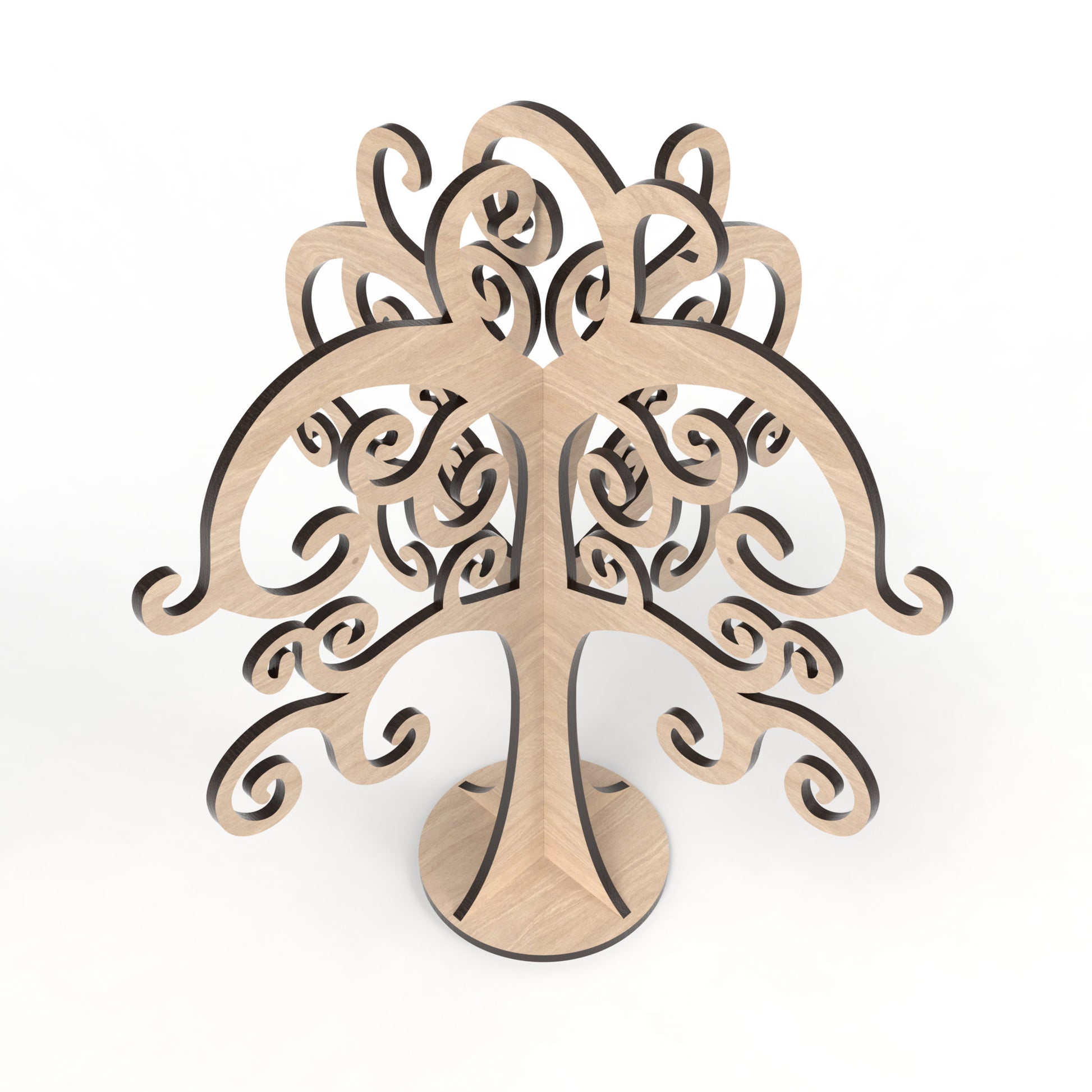 Curly Tree jewellery display stand made from our laser cutting files and available for digital download. Ideal for organizing and beautifully showcasing your jewelry.