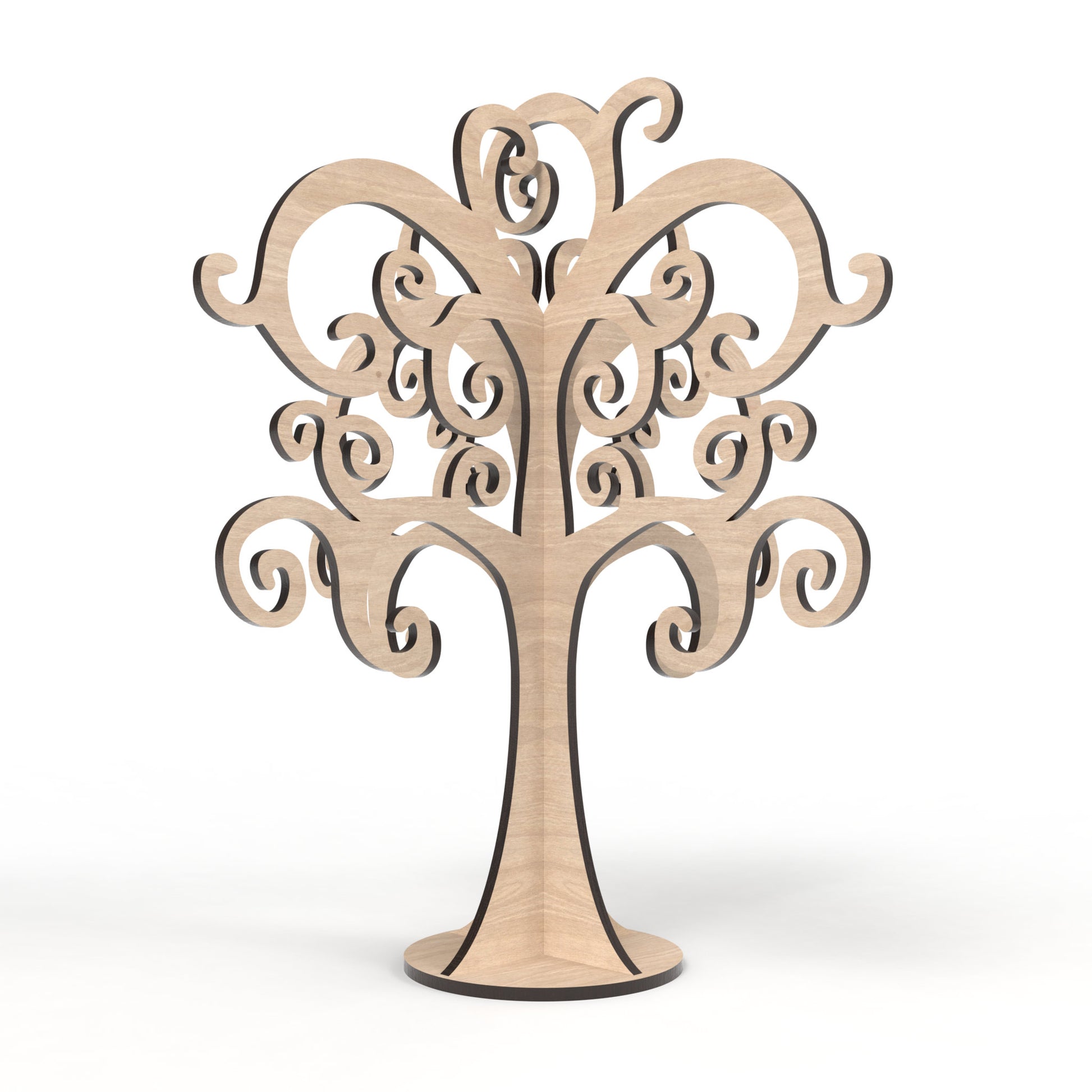 Curly Tree jewellery display stand made from our laser cutting files and available for digital download. Ideal for organizing and beautifully showcasing your jewellery.