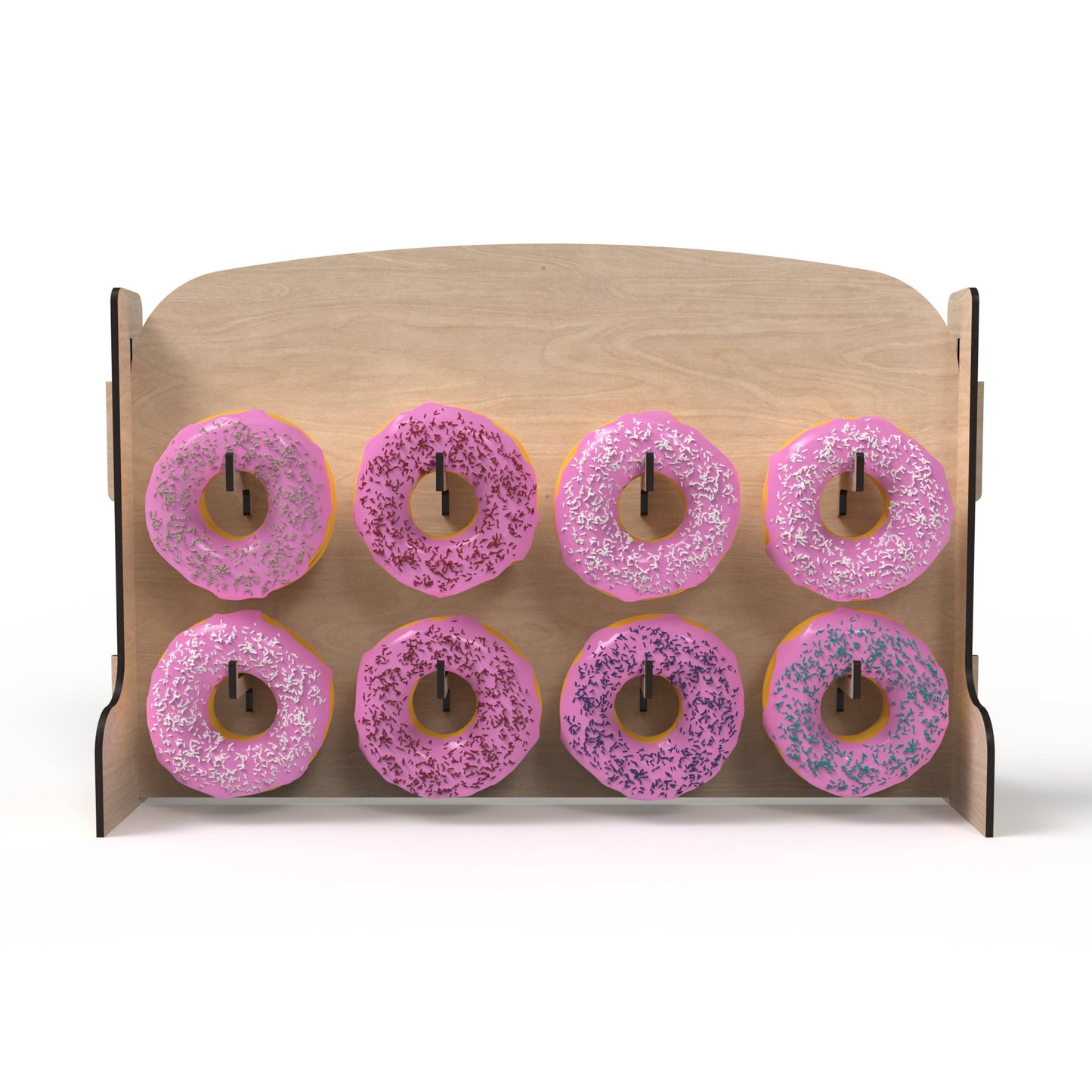 Small donut stand made from our laser cutting files and available for digital download. Holds 8 donuts and is Ideal for birthdays, weddings, and other events.