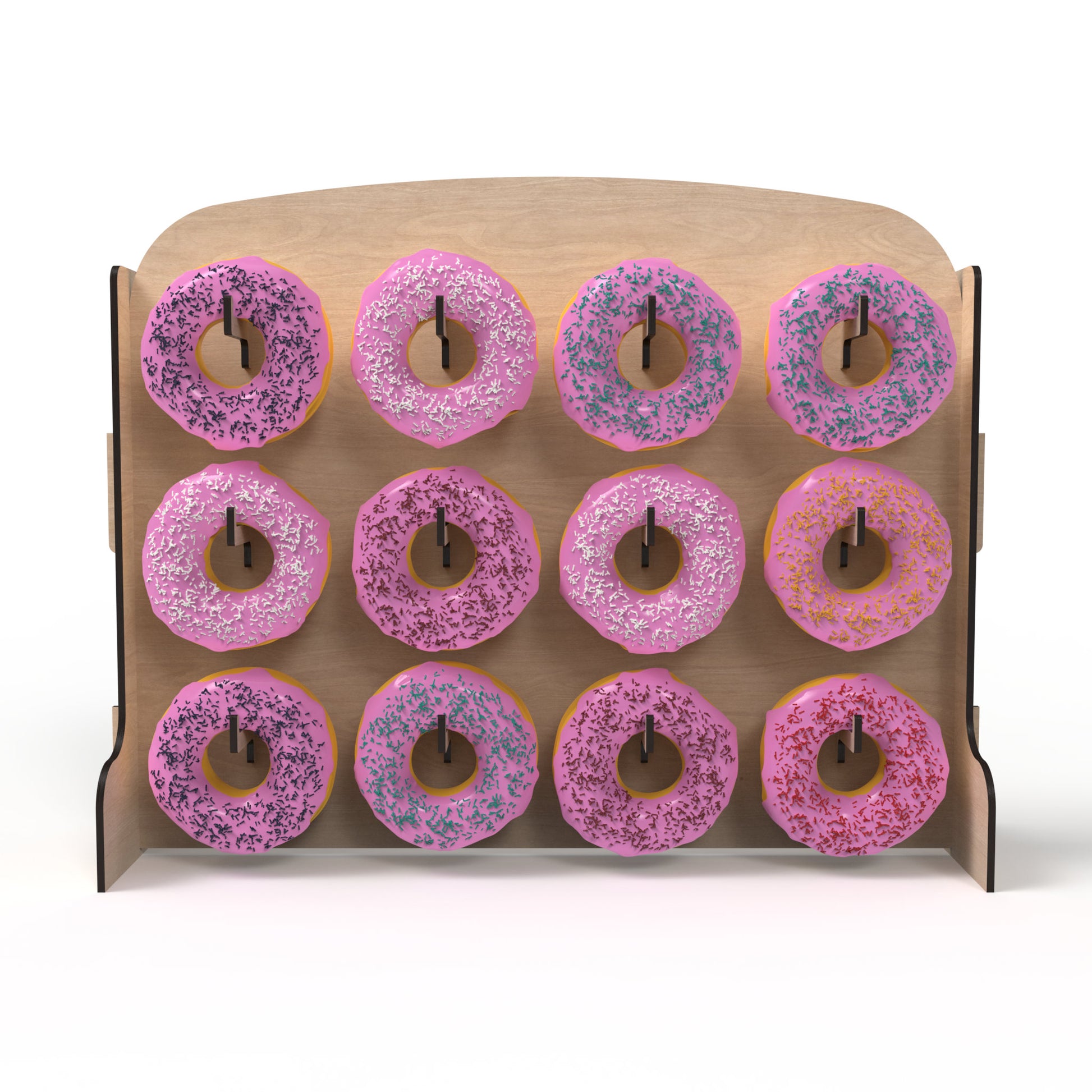 Medium donut stand made from our laser cutting files and available for digital download. Holds 12 donuts and is Ideal for birthdays, weddings, and other events.