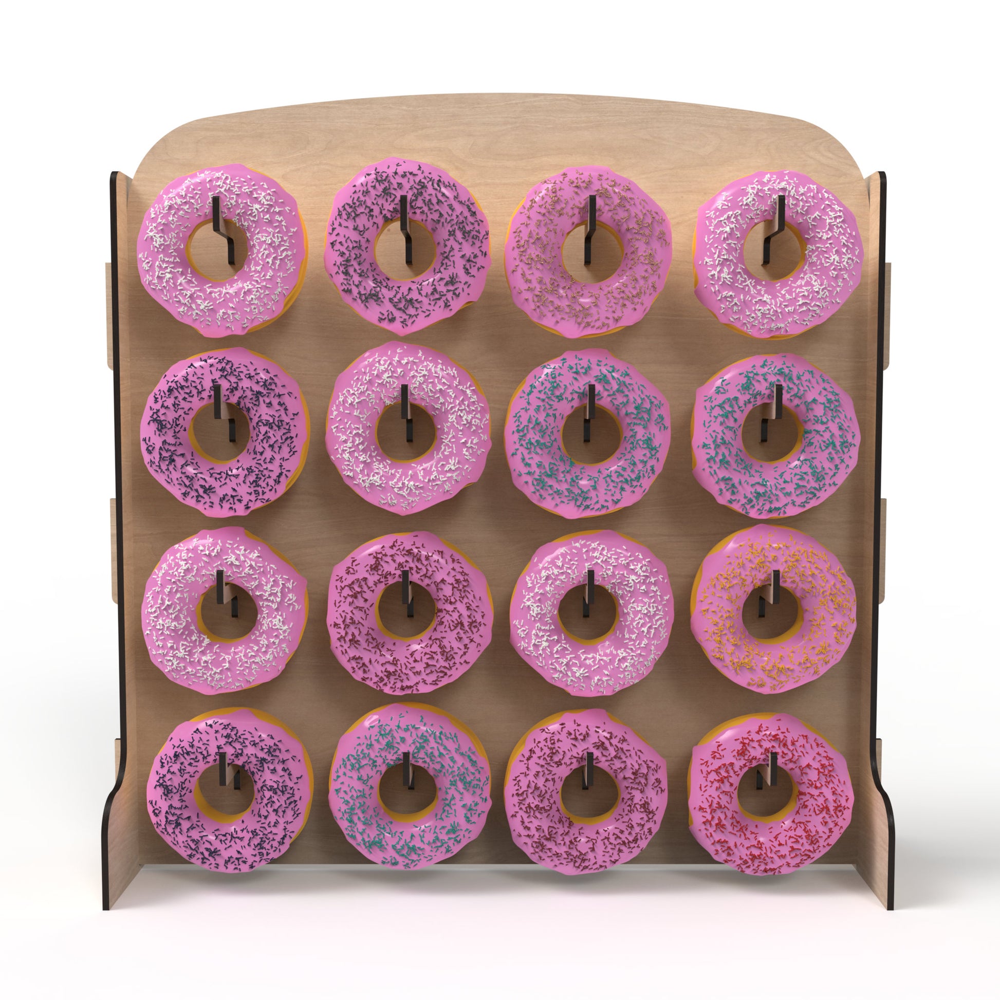 Large donut stand made from our laser cutting files and available for digital download. Holds 16 donuts and is Ideal for birthdays, weddings, and other events.