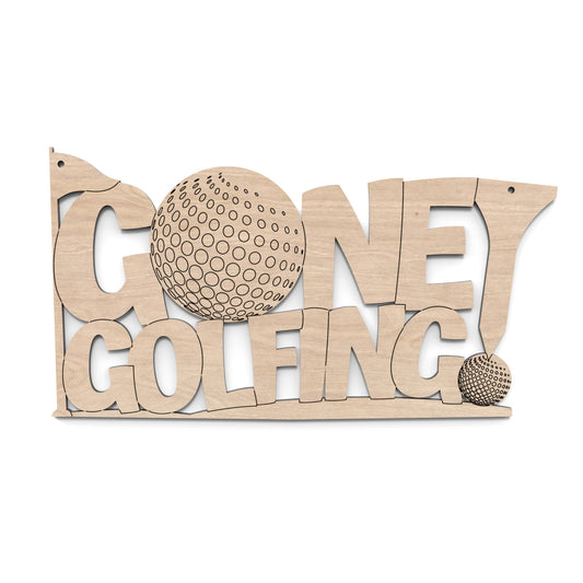 Gone Golfing sign made from our laser cutting files and available for digital download. Adds charm and humour to any golf themed space at home, in the man cave, at golf clubs, and more!