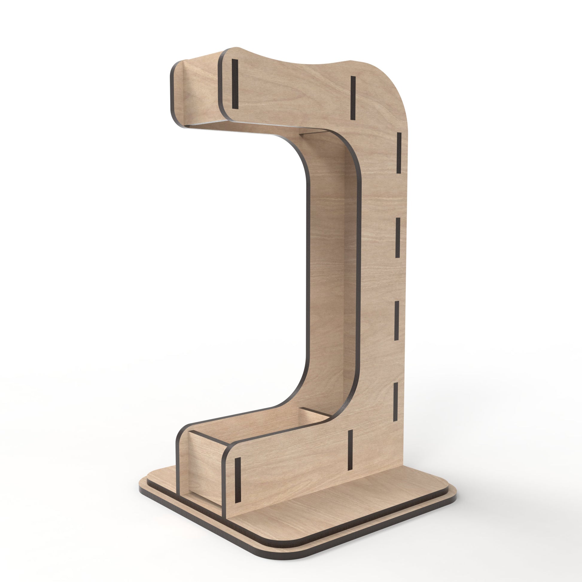 A Headphone Stand made from our laser cutting files and available for digital download. The perfect solution for organizing your headphones, gaming headsets, sales headsets, and more.