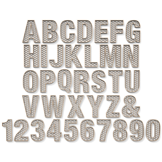 The Full Alphabet A - Z and numbers 0 - 9 of Honeycomb Letters and Numbers made from our laser cutting files and available for digital download. Each letter or number has a honeycomb pattern cut out of its centre and can have a second edge trim layer to give depth.