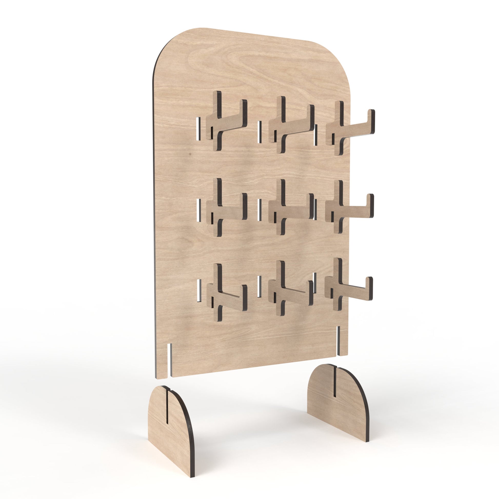 An exploded view of our keyring / keychain stands made from our laser cutting files and available for digital download. Perfect for showcasing all your items.