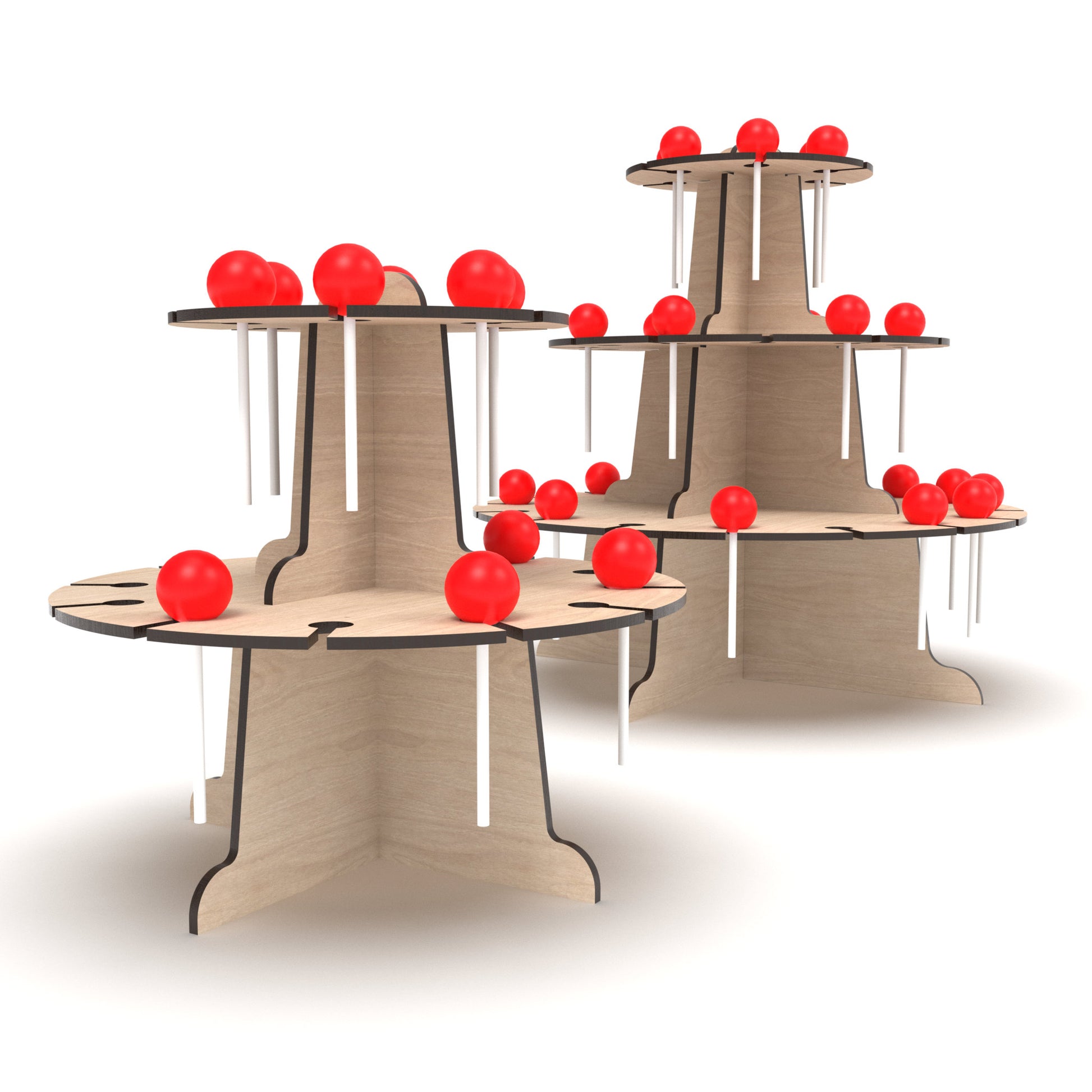 Set of 2 Lollipop Display Stands, a 2 two-tier stand and a three-tier stand, made from our laser cutting files and available for digital download.