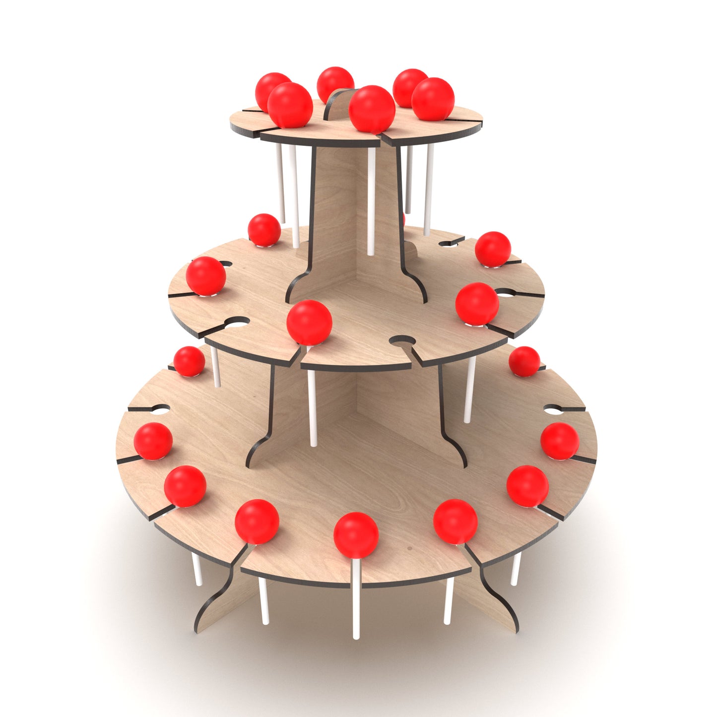 A three-tier Lollipop Display Stand made from our laser cutting files and available for digital download.